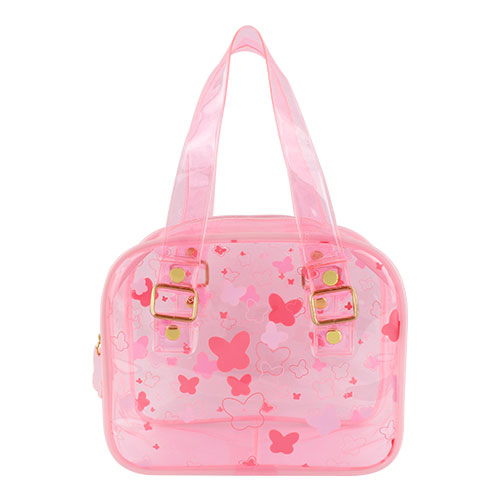 荧光粉色蝴蝶透明PVC手提袋小女孩少女心化妆包小随身包可定制